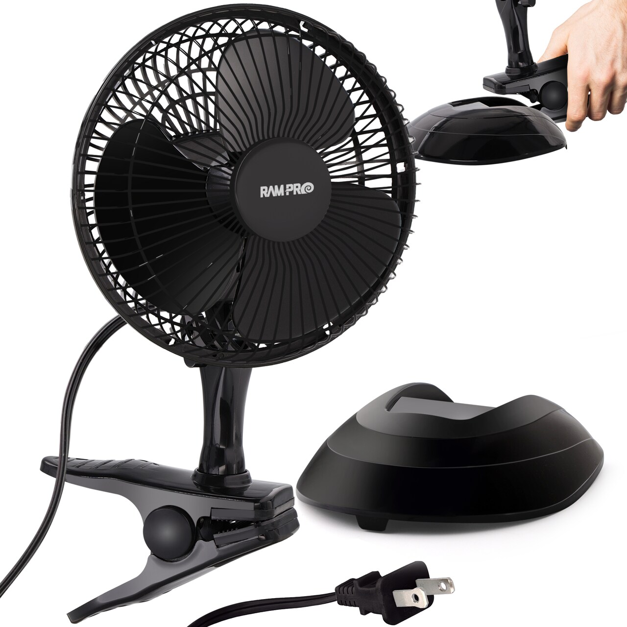 RamPro Portable Desk and Clip on Fan, 6 Inch Fans Small and Quiet Plug In, Small Personal Cooling Fan for Desk Home Office, 2 Speed, Adjustable Tilt